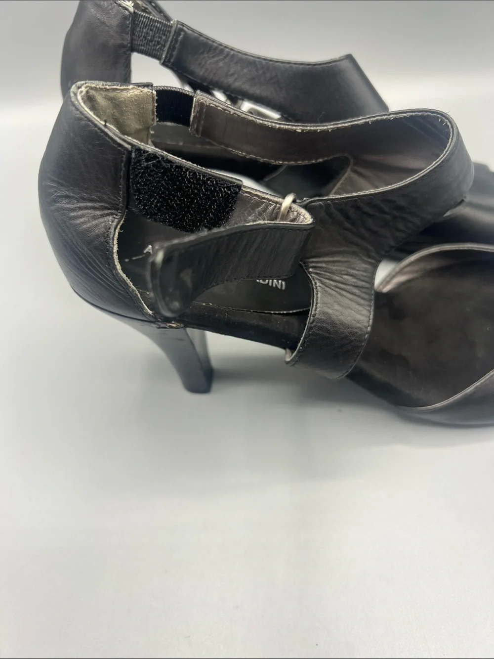 Adrienne Vittadini Black Leather Open Toe d'Orsay Heels
